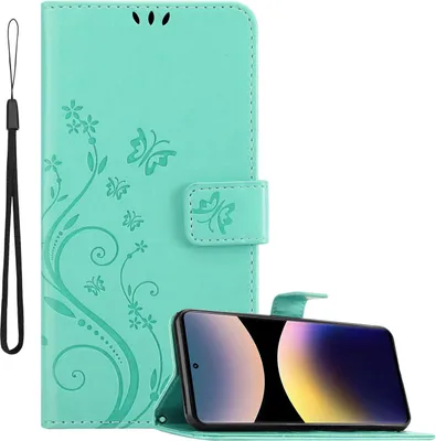 Image de Cadorabo Housse pour Xiaomi RedMi Note 14 Pro 4G Housse en FLORAL TURQUOISE Housse de protection au design floral avec fermeture magnétique, fonction de rangement et emplacements pour cartes Book Case Cover