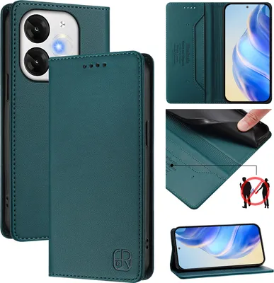 Produktbild von Lederhülle für itel A80 Hülle Flip Brieftasche Kartenfächern Ständer Schutzhülle Dunkelgrün