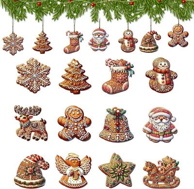 Productafbeelding van Kerstboomversiering van hout - Set van 24 - Kerstversiering voor boom - Kerstversiering voor de boom met koord