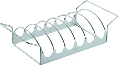 Produktbild von RÖSLE BBQ Bratengestell Rippchenhalter für 6 Rippchen, Edelstahl, 43,3x11x21,2 cm, Silber, spülmaschinengeeignet, für Gas- & Kugelgrills, Modell 25070