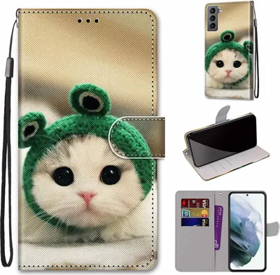 Produktbild von König Design Hülle kompatibel mit Samsung Galaxy S22 5G Kunstleder Handyhülle - Handy Case Froschkätzchen