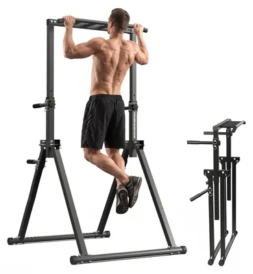 Obrázok produktu pre Power Tower – Samostatná, výškovo nastaviteľná veža – Maximálna nosnosť 300 kg – Oceľ – Čierna – Multifunkčné fitness zariadenie
