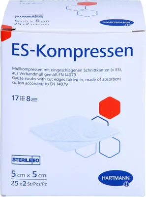 Zdjęcie produktu dla HARTMANN ES Kompresy sterylne z gazy 5 cm x 5 cm, 50 kompresów