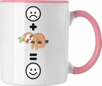 Produktbild von Trendation - Faultier Tasse Geschenk für Faultier Liebhaber  :( + Faultier = :) Lustige Geschenkidee Geburtstag (Rosa)