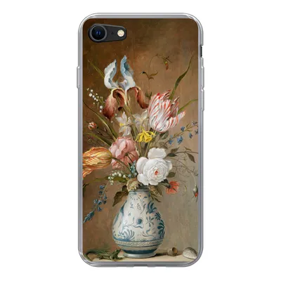 Produktbild von MuchoWow® Handyhülle Schutzhülle Hülle für iPhone SE 2020 Stilleben mit Blumen - Balthasar van der Ast - Alte Meister Silikon Softcase Handy Hülle - Kartenbesitzer