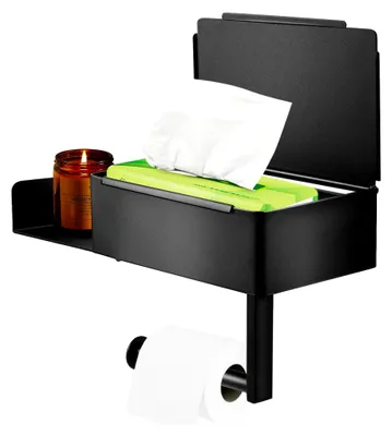 Produktbild von Toilettenpapierhalter 4 in 1 mit Feuchttücherbox, Tragfähigkeit 10 kg, Edelstahl, Anti-Fingerabdruck, Wandmontage, für Küche und Badezimmer, Matt Schwarz