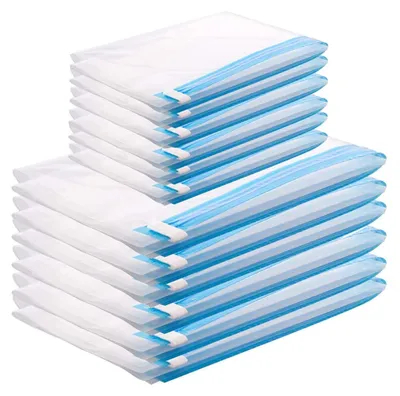 Image de 12 sacs de compression de voyage, 2 tailles (6 x 70 x 50 cm + 6 x 50 x 35 cm), sacs de rangement gain de place pour les vêtements