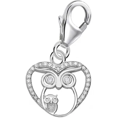 Vogel Charm Anhänger mit zwei Eulen im Herzdesign I Echtsilber

