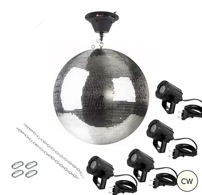 Produktbild von Spiegelkugel Komplettset 50cm mit Motor, 4 x LED Pinspot (kaltweiss) und Montagematerial PROFI