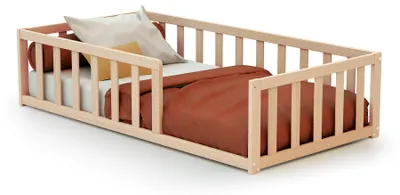 Image de WEBABY - Lit enfant au sol bois 70 x 140 cm Hêtre Brut KAÏA