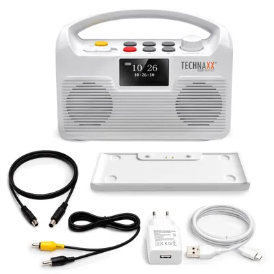Produktbild von Technaxx Kabelloser TV-Lautsprecher mit Basisstation, 10 W, 5 W, Verkabelt & Kabellos, Tragbarer Stereo-Lautsprecher, Weiß, LCD