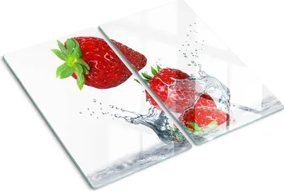 Produktbild von Tulup Glas-Herdabdeckplatte - 2x30x52cm - Glaskeramikkochfeld-Abdeckung Spritzschutz Zweiteilig Erdbeeren und Wasser
