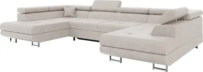 Produktbild von MEBLINI Schlafcouch mit Bettkasten - Ecksofa mit Schlaffunktion - Sofa mit Relaxfunktion und Kopfstützen - Couch U-Form - Eckcouch - Wohnlandschaft - CARL - 338x203x55cm - Beige Samt