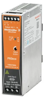 Productafbeelding van Weidmüller PRO ECO 72W 24V 3A - Stroomvoorziening 24V, artikelnummer 1469470000