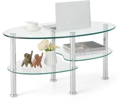 Produktbild von Couchtisch oval, Glas, mit 2 zusätzlichen Ablageflächen – stilvoller Wohnzimmertisch und Couchtisch