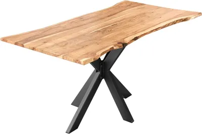 Produktbild von Esstisch Baumkante massiv Akazie natur 140 cm Spider-Gestell schwarz HELENE