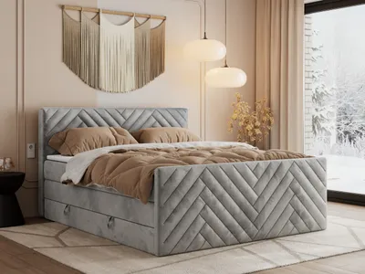 Produktbild von MKS MEBLE Boxspringbett 140x200 mit Bettkasten Matratze H3 - Paris King Duo - Hellgrau Velvet