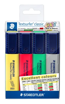 Obrázok produktu pre Staedtler 364 CWP4-X, 4 kusov, Zelená, Šedá, Červená, Žltá, Hrot dláta, Zelená, Šedá, Červená, Žltá, 1 cm³