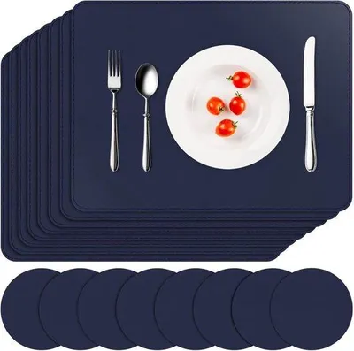 Produktbild von Famanu Platzdeckchen Set, 8-teilig, abwaschbar, hitzebeständig, wasserfest (dunkelblau)