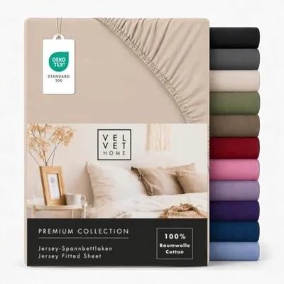 Zdjęcie produktu dla Prześcieradło z gumką 90X200CM bawełna jersey beżowe oeko tex