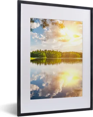 Produktbild von MuchoWow® Gerahmtes Poster Bäume - Wasser - Sonne 30x40 cm - Poster mit Schwarzem Bilderrahmen Wandposter Rahmen Foto Bilder - Wandposter Schlafzimmer