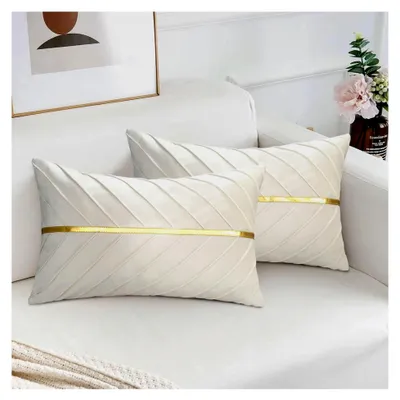 Produktbild von Beige Kissenbezug 30 x 50 cm 2er Set Dekokissen Samt Zierkissenbezug