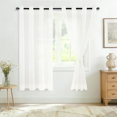 Productafbeelding van Voile gordijnen 160 x 140 cm, set van 2, witte, semi-transparant, voor slaapkamer