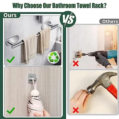 Set von 5-in-1 Handtuchhaken - Edelstahl Wandhalterungen ohne Bohren für Badezimmer, Toilette, Küche und Büro