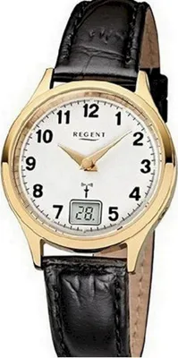 Produktbild von Regent Damen Funkuhr FR-194 Leder Gold plattiert