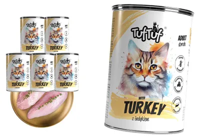 Obrázok produktu pre TufTuf | Krmivo pre mačky s morčacím mäsom – súprava mokrého krmiva pre mačky, 6 x 400 g konzervy – krmivo pre mačky s morčacím mäsom