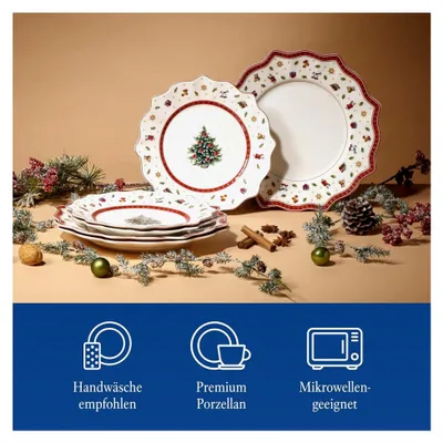 Produktbild von Teller Set 8-teilig, Speiseteller und Frühstücksteller, Geschirrset für Weihnachten, Essteller, Weihnachtsgeschirr für 4 Personen, Porzellan