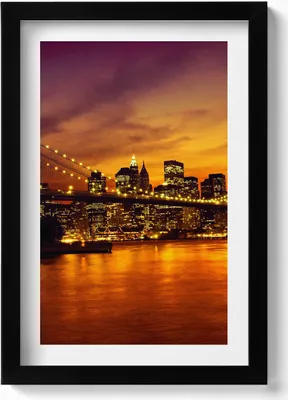 Produktbild von Abendlicher Blick auf die Brooklyn Bridge– Wandbild mit Rahmen – Gerahmtes Bild  – Wanddekoration – 20x30 cm – Schwarz