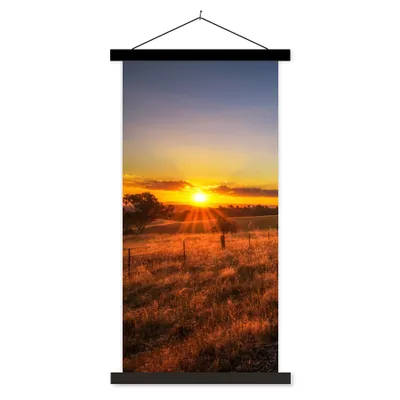 Produktbild von MuchoWow® Textilposter Sonne - Gras - Baum - Natur 90x180 cm mit schwarzem Rahmen - Dekoration Wohnzimmer