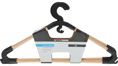 Produktbild von Kleiderbugel mit Hosenbugel - 3x - Holz - schwarz - 43 x 20 cm