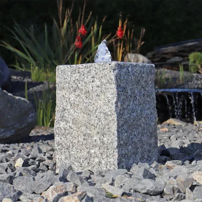 Produktbild von CLGarden Granit Quellsteinbrunnen Naturstein Brunnen 20cm klein Garten Granitbrunnen Komplettset Säule mit LED Licht