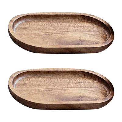 Produktbild von 2-teiliges Holztablett, Massivholz-Serviertablett, Badezimmer-Tablett, rechteckig, kleine Platte, Tee-Tablett, Kaffeetisch-Tablett