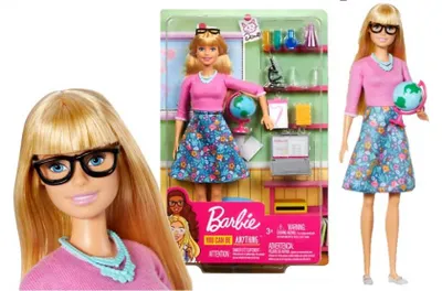 Produktbild von Barbie Lehrerin-Puppe, blond, mit zehn Zubehörteilen für den Unterricht, Geschenk für Kinder im Alter von 3 bis 7 Jahren, Modepuppe, Weiblich, 3 Jahr(e), Junge/Mädchen, 330,2 mm, 120 g