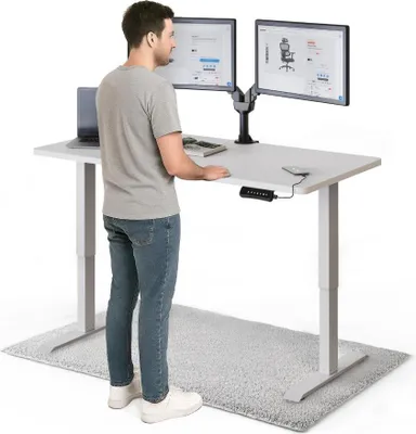 Produktbild von DESKSPACE PRO Elektrisch höhenverstellbarer Schreibtisch – 140x70 cm Memory & Kollisionsschutz, Computertisch Weiße Tischplatte / Weiße Gestell
