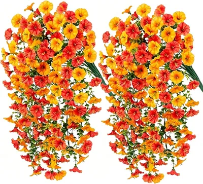 Imagen del producto de Flores artificiales de petunia, 2 unidades, colgantes, para balcón y jardín