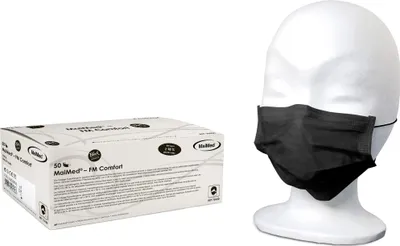 Produktbild von MaiMed-FM-Comfort Gesichtsmaske mit Gummiband schwarz 3-lagig, 50 St. Masken