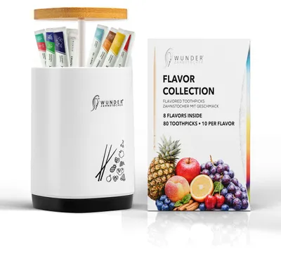 Produktbild von Wunder Zahnstocher - Zahnstocher mit Geschmack Probier Single Pack 80er + Spender frischer Atem mit Aromatisierte Zahnstocher