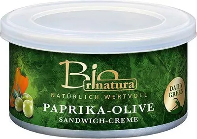 Produktbild von Rinatura Paprika-Olive Sandwich-Creme 125 G Dose Vegan Glutenfrei Lactosefrei Würzig-aromatisch mit Paprika und Oliven-Note