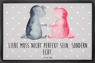 Produktbild von Mr. & Mrs. Panda fußmatte Axolotl Liebe 40 x 60 cm - Grau Pastell - Geschenk, Jahrestag, Valentinstag, Schmutzfangmatte, Gummimatte, Schmutzmatte, Fußabstreifer