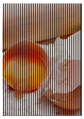 Produktbild von Akustikpaneele mit Digitaldruck Backen01 19 x 1693 x 2400 mm Ei Nudelholz Mehl MDF PET-Fasern Wandpaneele Beige Weiß Orange 3 Einzelplatten