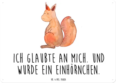 Produktbild von Mr. & Mrs. Panda Schild Einhorn Glauben DIN A6 - Weiß - Geschenk, Blechschild, Einhörnchen, wandtafel, Eichhörnchen, Eichhorn, Wandbild, Einhörner, tafel, Unicorn
