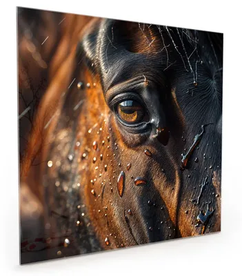Produktbild von Küchenrückwand Spritzschutz Glas mit Motiv Pferdeauge im Regen 40 x 40 cm