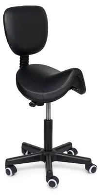 Produktbild von Comfort Sattelhocker mit Lehne Schwarz auf Rollen - Standard (50-68cm) / ohne Fußstütze / Standardmäßige Räder