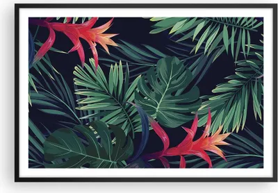 Produktbild von Gerahmtes Poster - Schwarzer Rahmen - Exotisch Blumen Blätter - 91,5x61 cm - Wand Bild - Wanddeko - Wandbilder - Wandposter - Bilderrahmen - Bilder - Kunstdruck - Wandbild - P2BAA91x61-4308