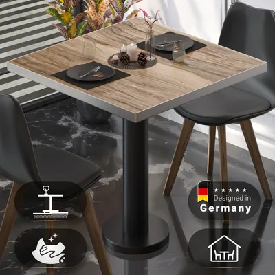 Produktbild von BML | Bistro Tisch | 80 x 80 x 74,5 cm | Quadratisch | Edelstahl Rand | Sheesham / Schwarz | Bistrotisch Gastro Tisch