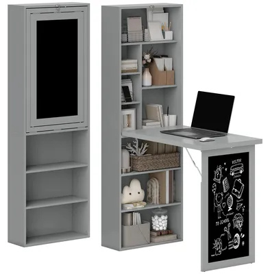 Image de Bureau avec rangement pliable murale rabattable avec bibliothššque poste de travail tableau š€ craie et šŠtagššre ršŠglable